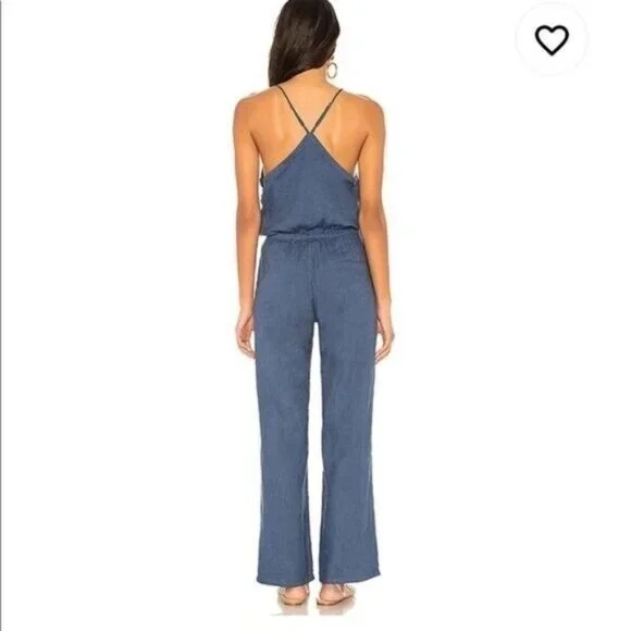 Monrow Size XS Sleeveless Jumpsuit Jean Blue Linen Blend Lightweight